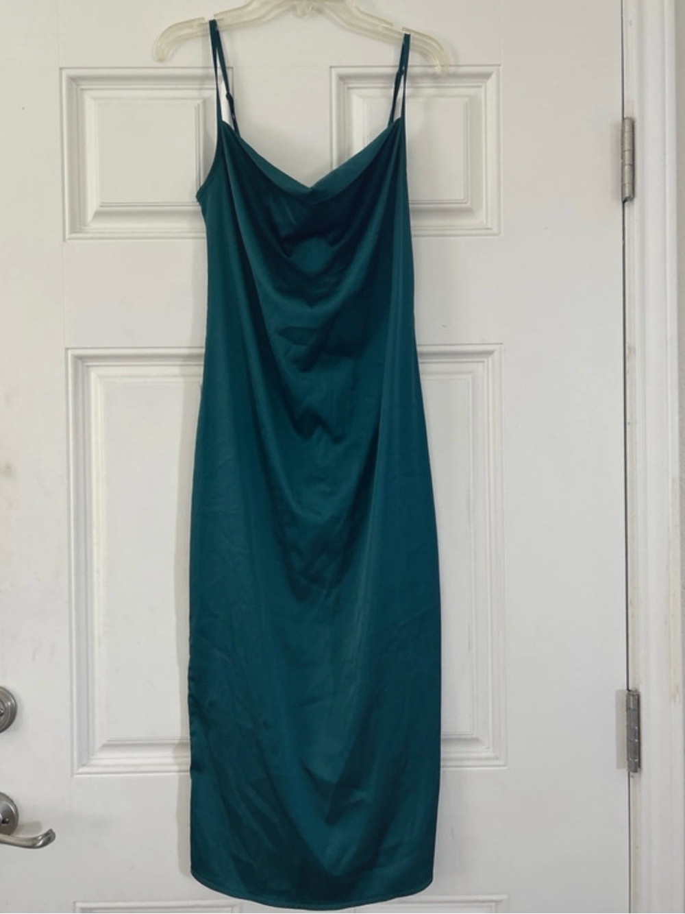 Amazon Satin Cowl Neck Slip Dress - Teal, Size S, Good Condition.